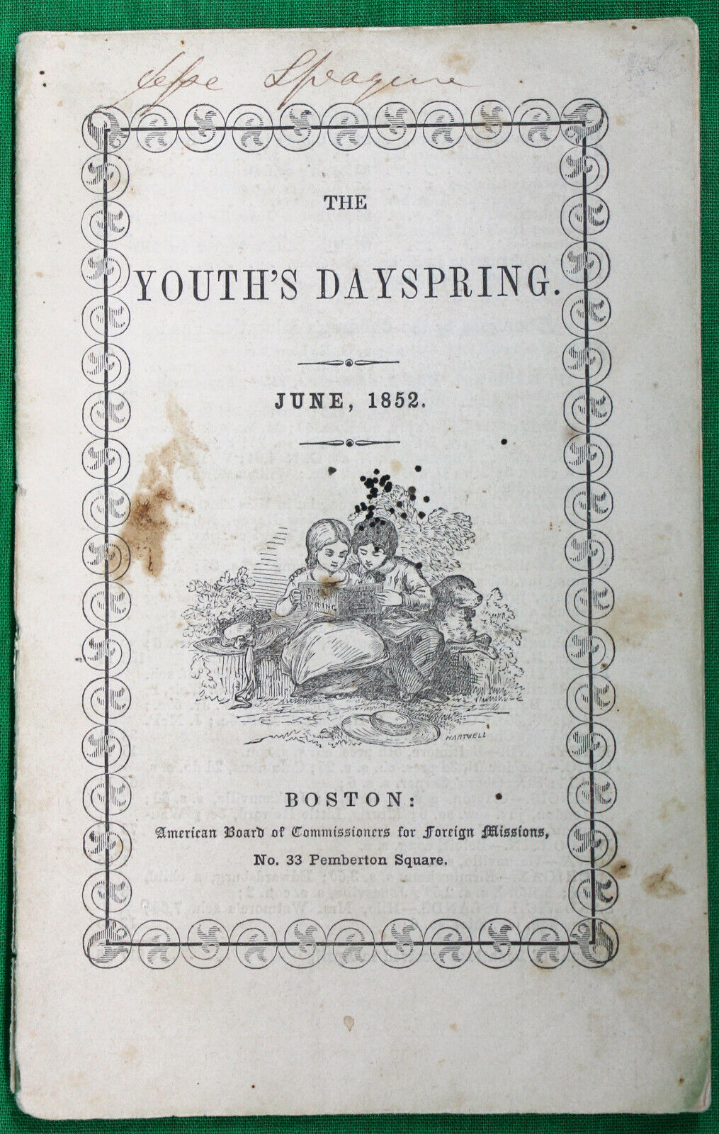 Original June 1852 The Youth’s Dayspring Chapbook