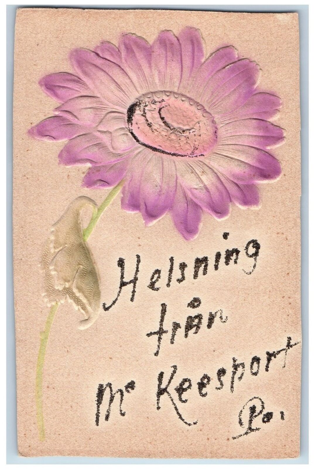 Mc Keesport Pennsylvania PA Postcard Helsning Embossed Sunflower Airbrush c1910s