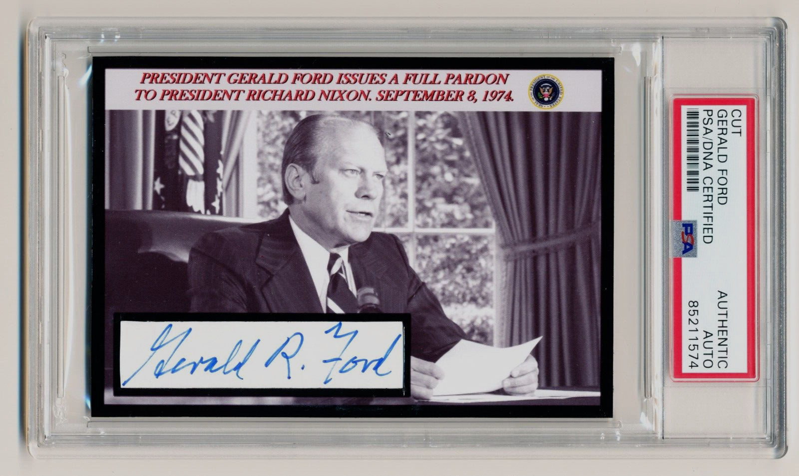 President Gerald Ford Signed Cut Custom Photo Display PSA/DNA Slab Nixon Pardon