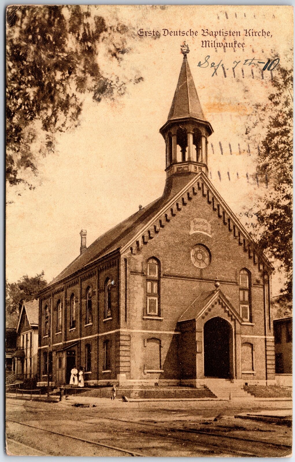 VINTAGE POSTCARD THE FIRST GERMAN BAPTIST CHURCH MILWAUKEE WISCONSIN 1910 [RARE]