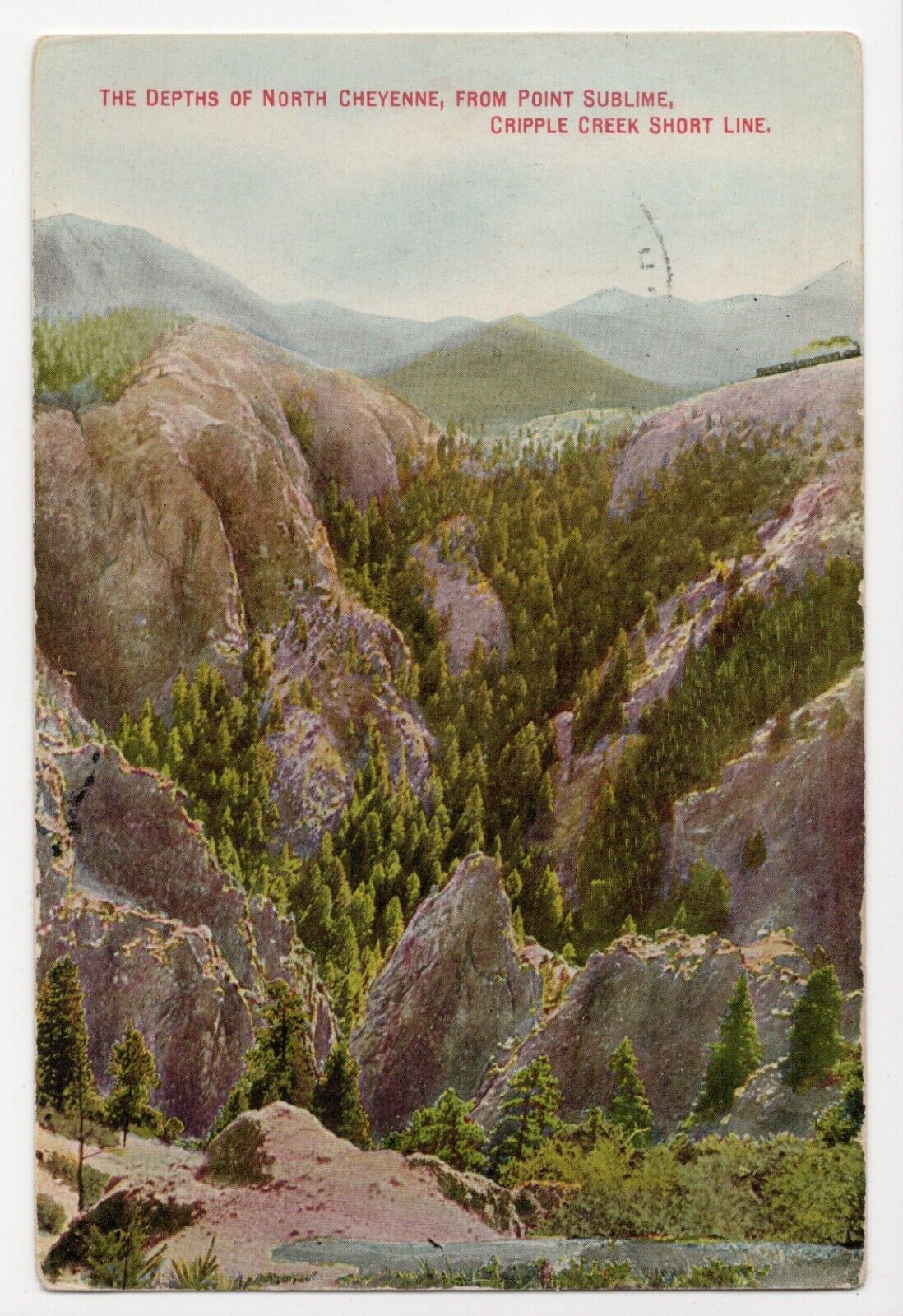 North Cheyenne, Point Sublime Colorado C.C. Short Line Train 1912 Postcard