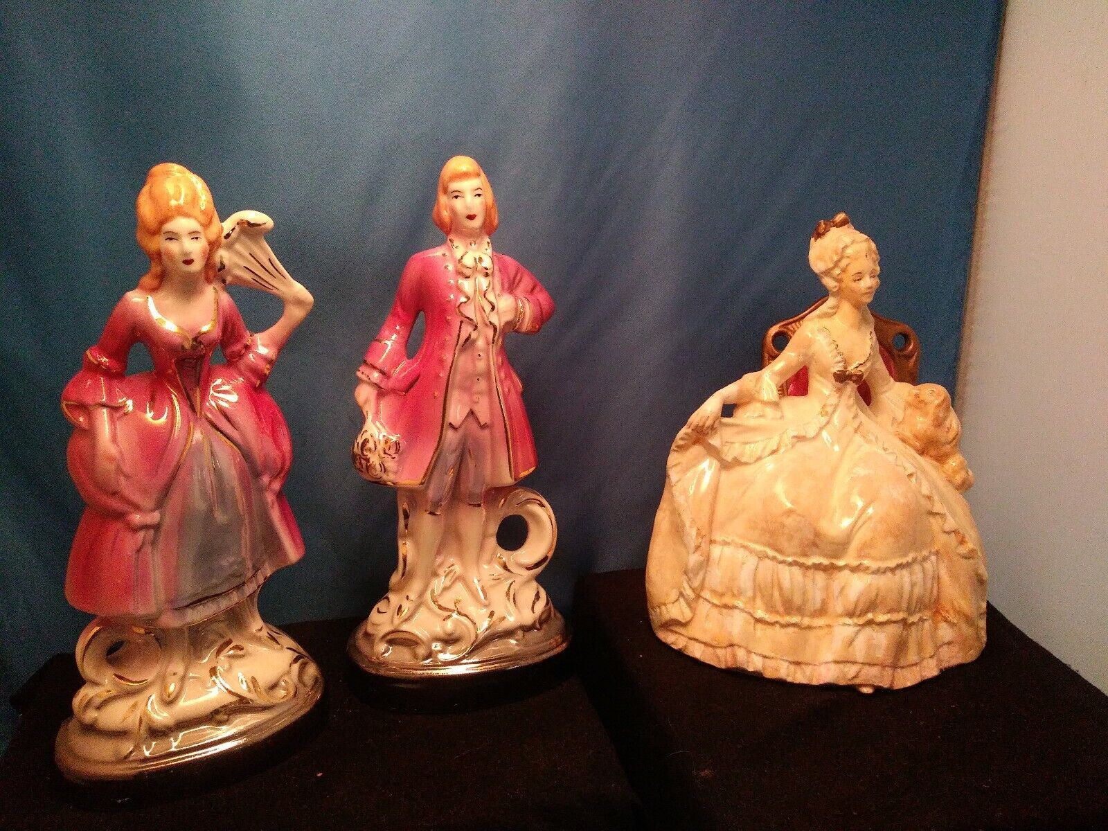 Antique? Vintage Victorian Statue Figurines Pair AND SEATED LADY..3 FOR ONE NICE
