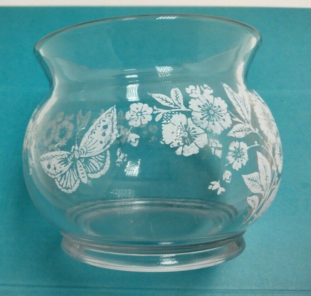 Clear Glass Globe Vase Bowl  White Flowers Butterfly Vintage Wedding