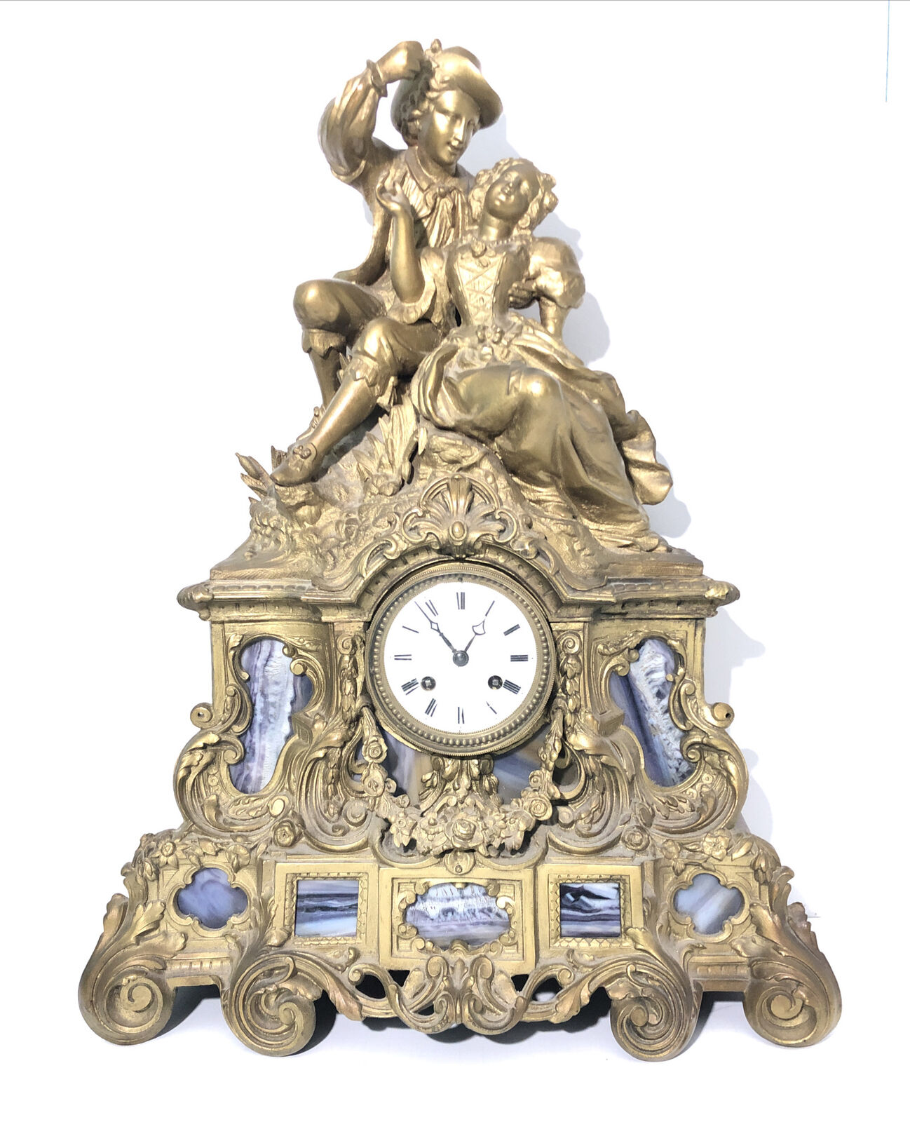 Vintage Victorian French Bronze Gilt Ormolu Mantle Clock Statue- E.F - 22”x17”