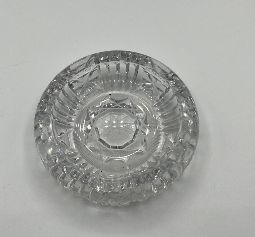 Vintage Round Crystal Clear Diamond Cut Style Glass Heavy