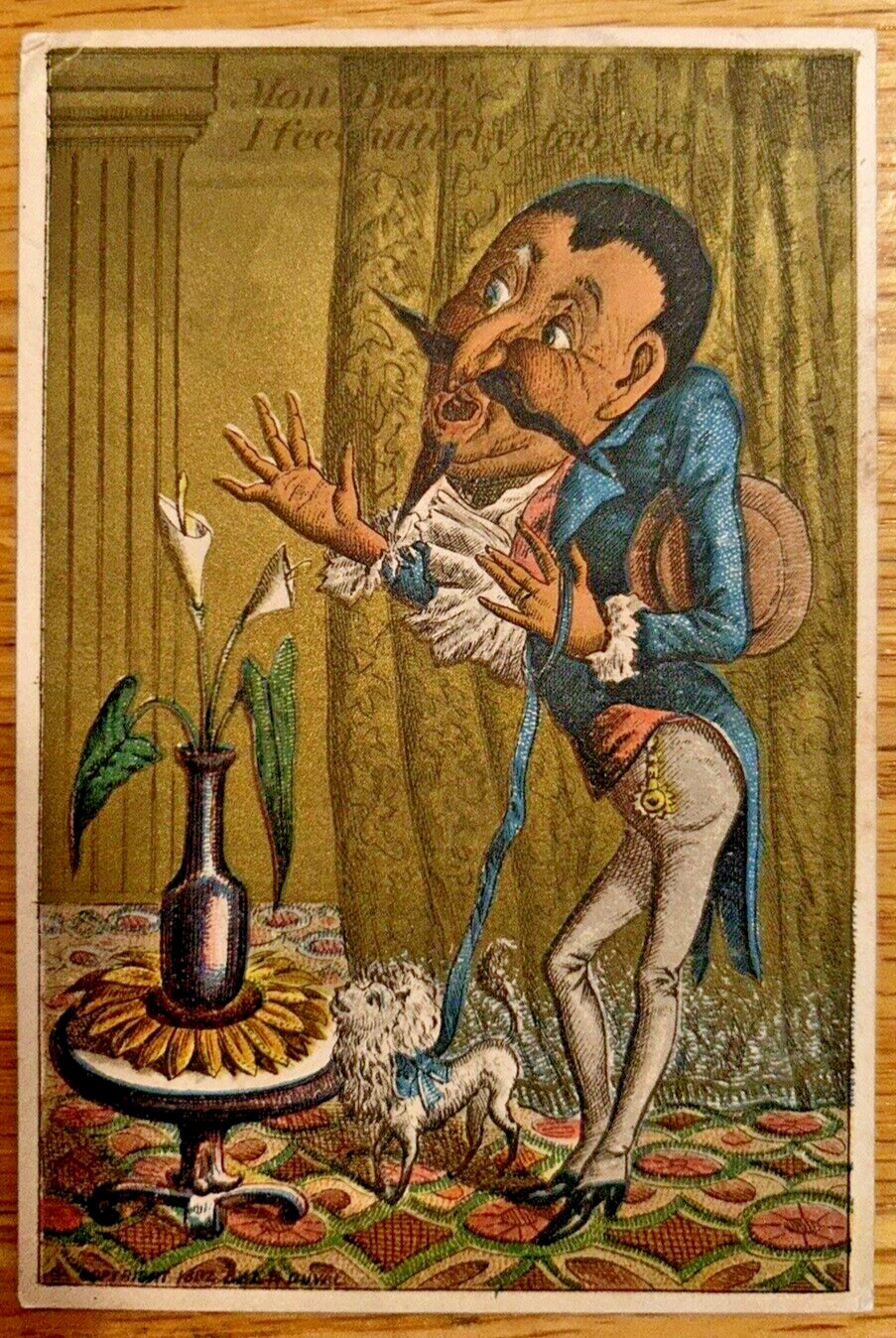 Victorian Trade Card Antique Oscar Wilde Gay Interest White Poodle Dandy Man Wow