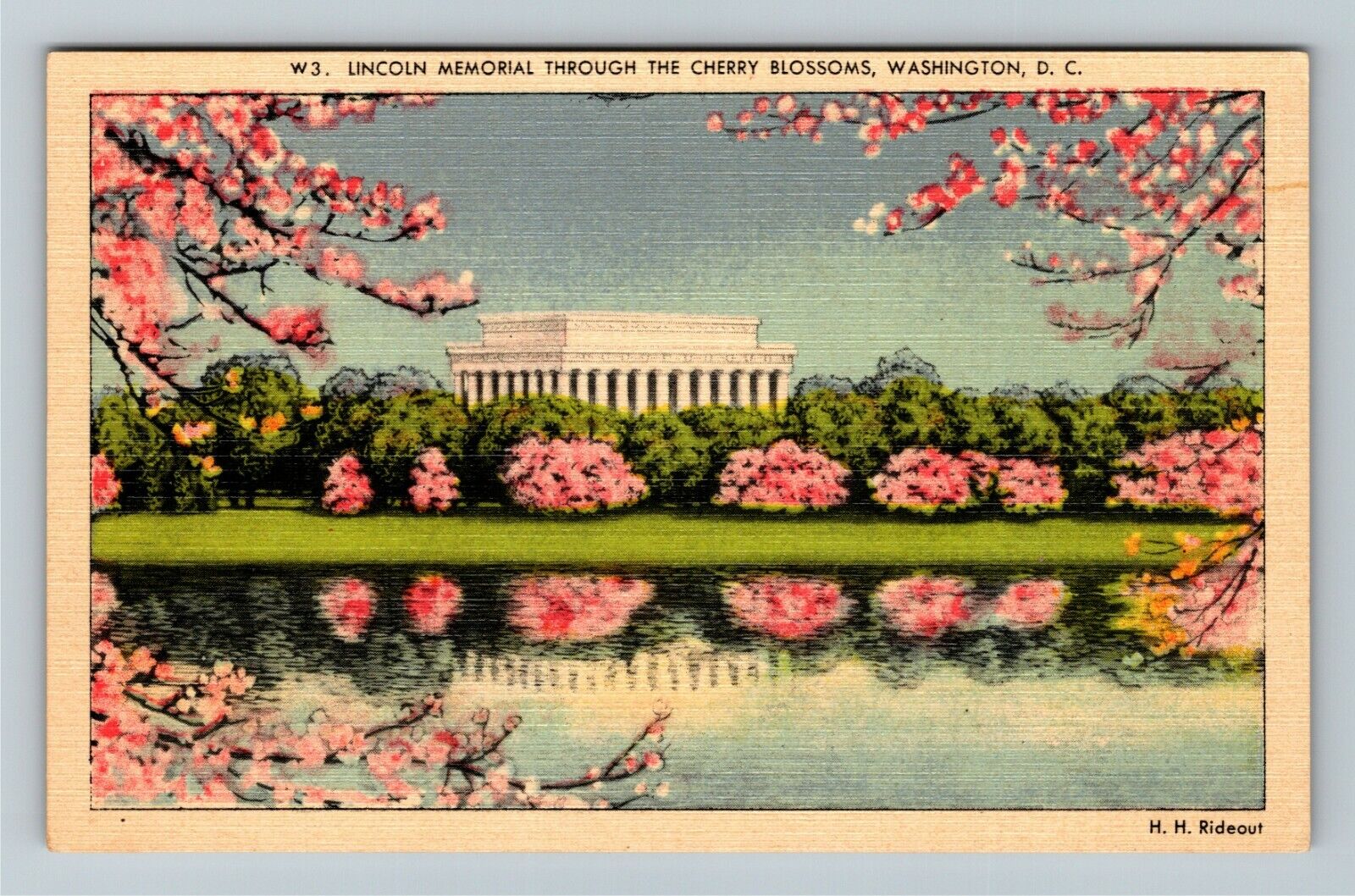 DC-Washington, Lincoln Memorial, Cherry Blossoms, Water, Vintage Postcard