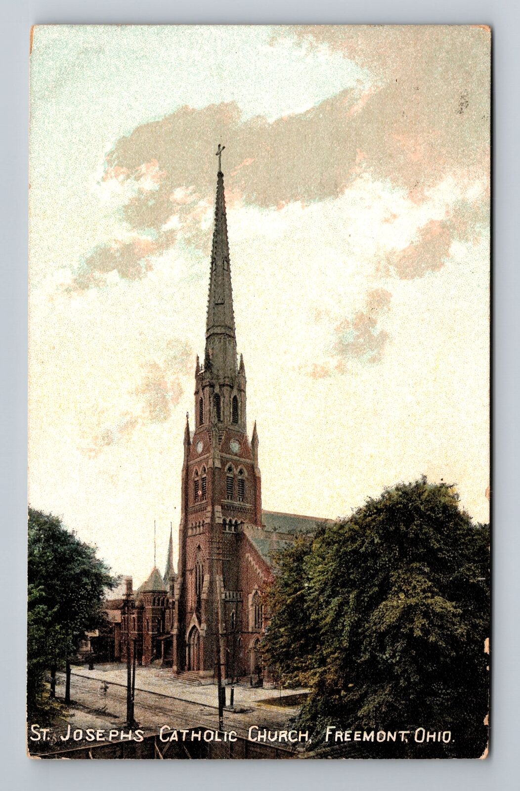 Freemont OH-Ohio, St Josephs Catholic Church, Antique Vintage Souvenir Postcard