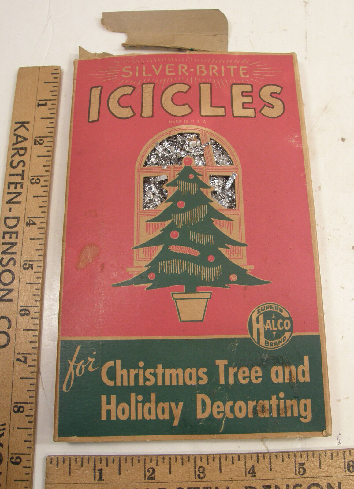 VINTAGE 1940'S FULL BOX HALCO SILVER BRITE ICICLES CHRISTMAS TREE TINSEL STRANDS