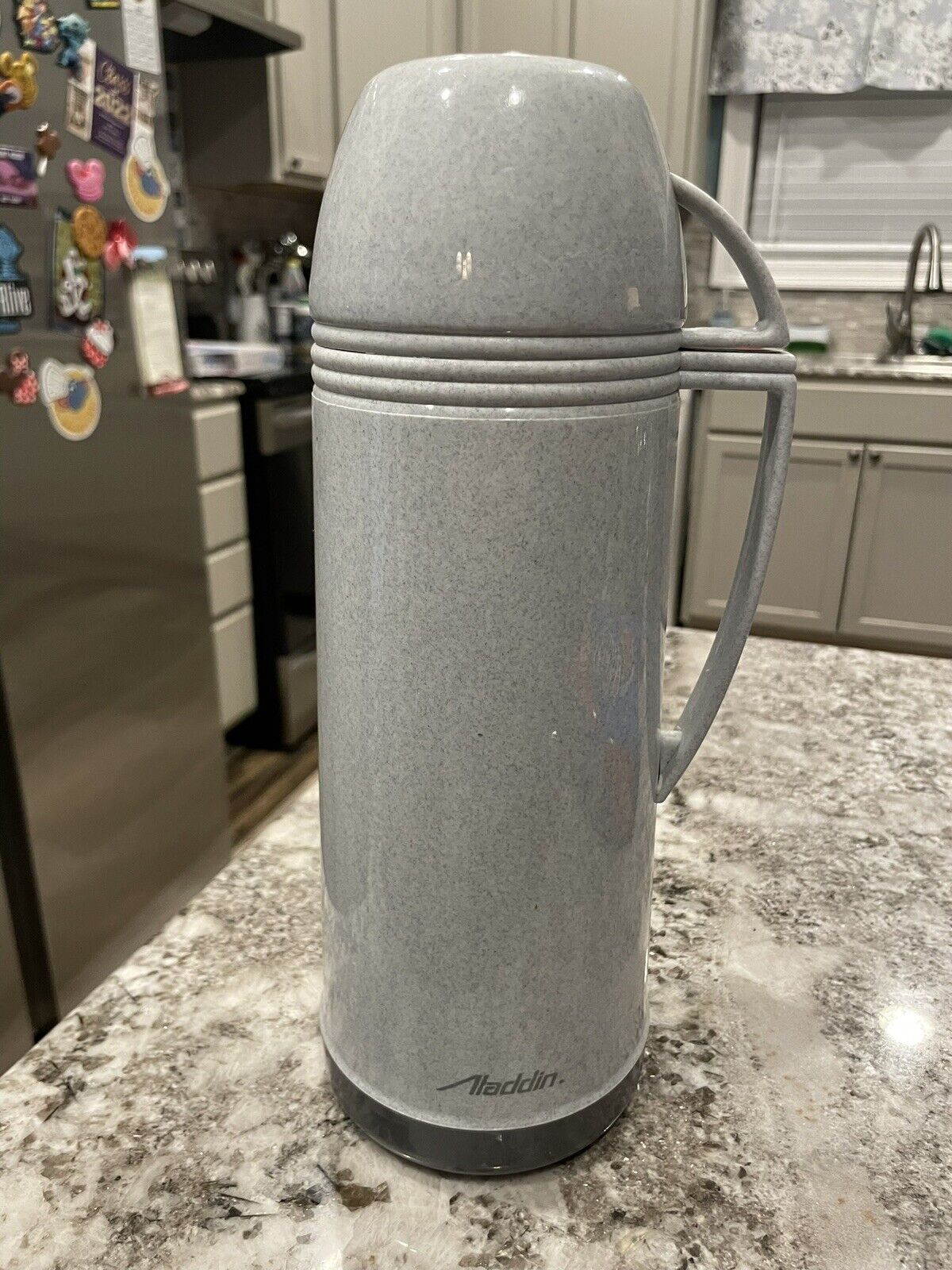 Vintage Aladdin Thermos Heather Gray 1 Qt Vacuum Water Bottle Filler