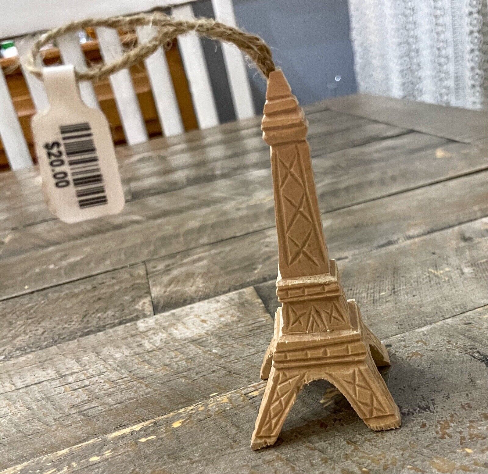 Anthropologie Eiffel Tower Ornament Hand Carved Balsa Wood New With Tag