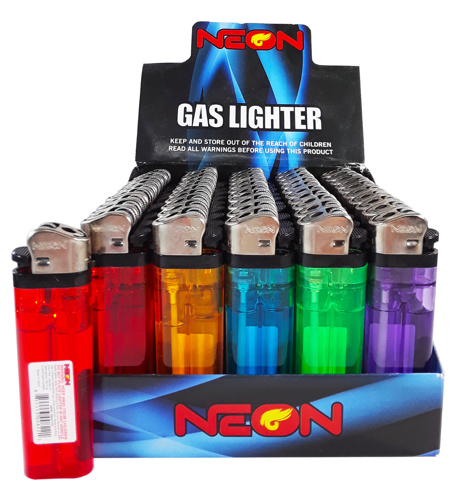 50 NEON FULL SIZE DISPOSABLE BUTANE GAS LIGHTERS