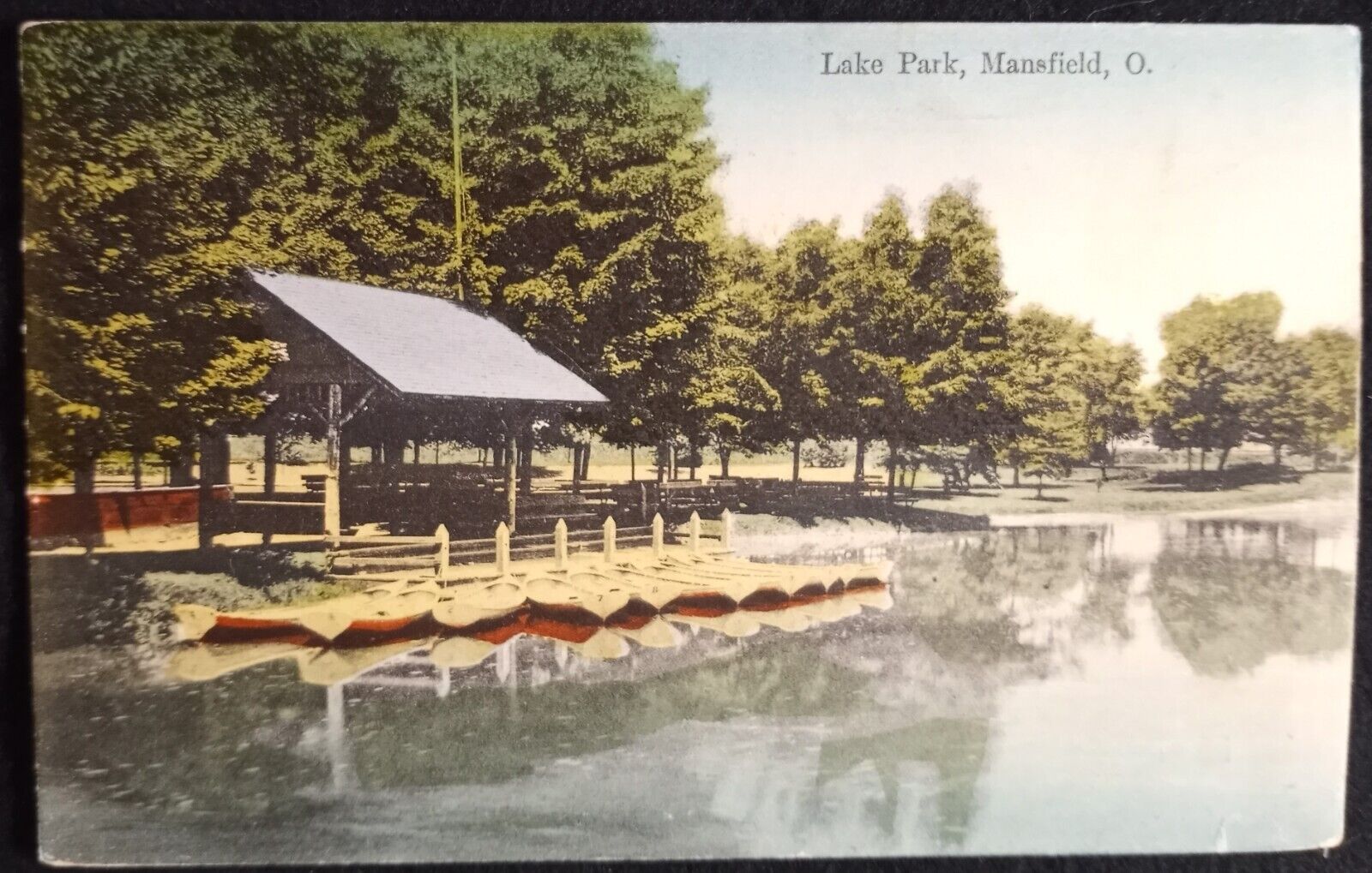 Mansfield Ohio OH North Lake Park Boats Pavilion c1910s 1911 Color Postcard A46