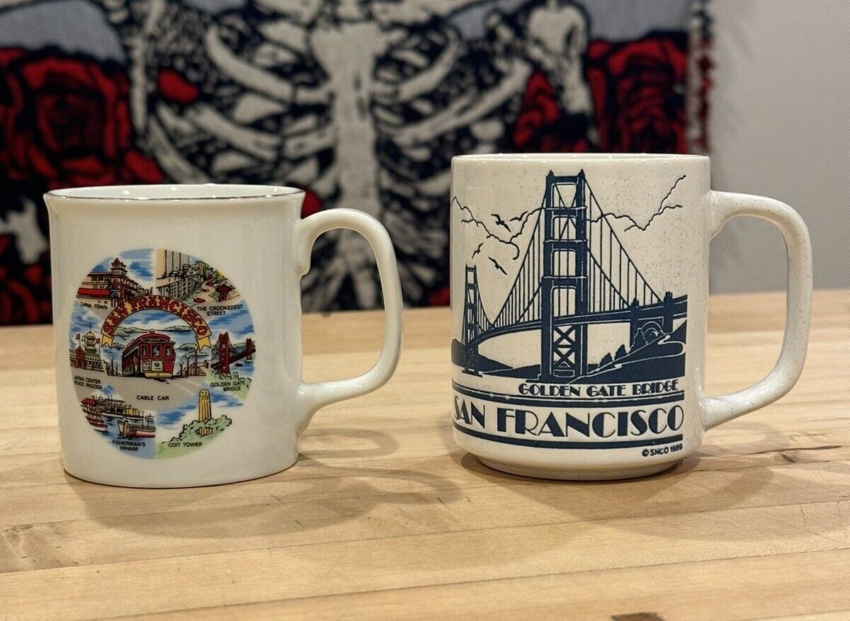 Vintage Coffee Mugs San Francisco Souvenir 70s 80s SNCO Japan Lot Of 2