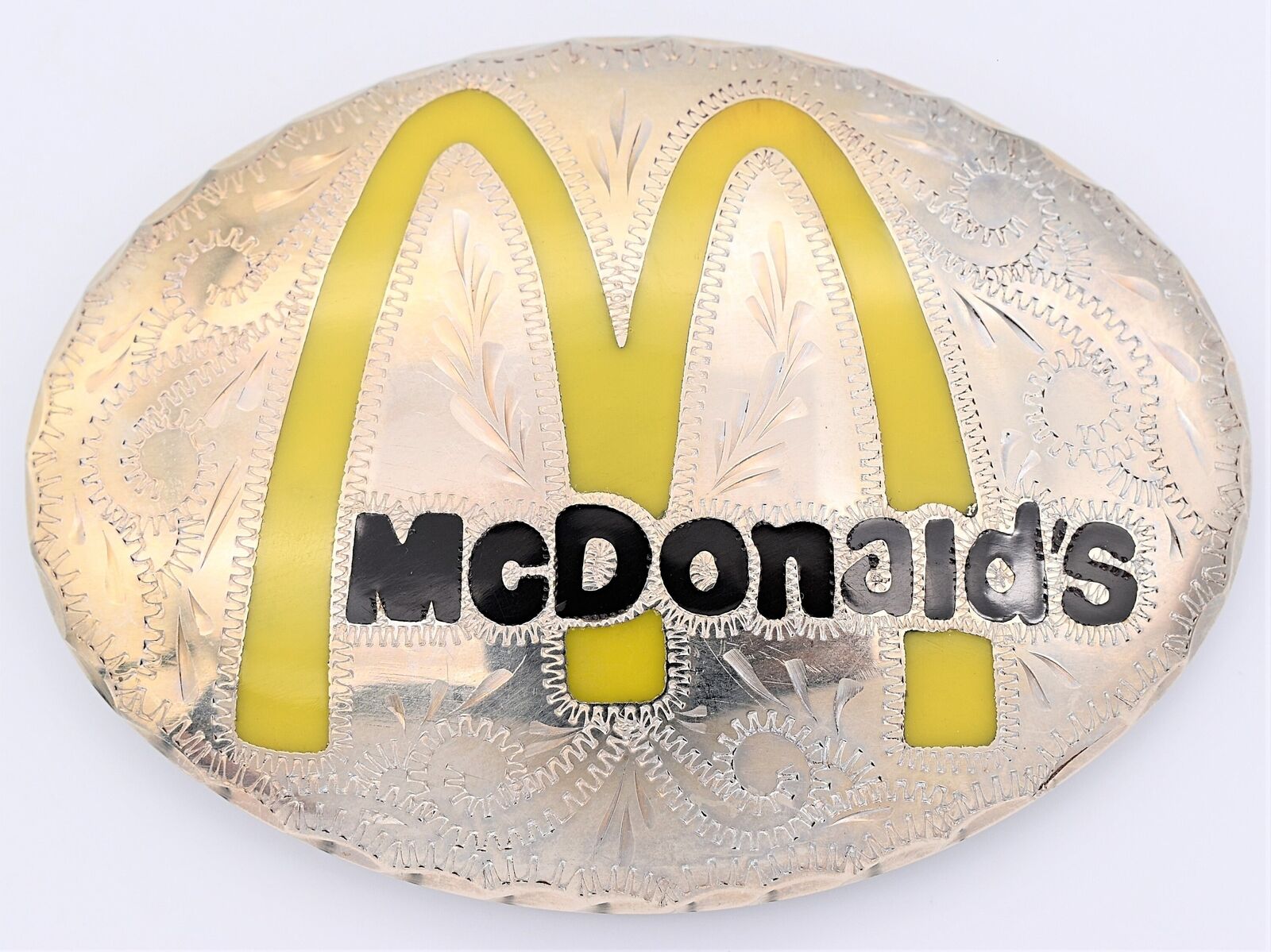 McDonalds Custom Paisley Engraved Vintage Belt Buckle