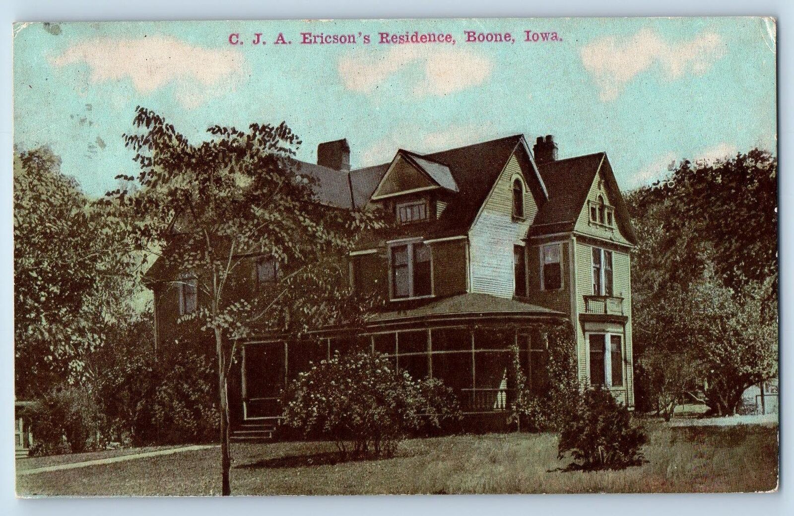 Boone Iowa IA Postcard C. J. A. Ericson's Residence Scenic View 1911 Antique