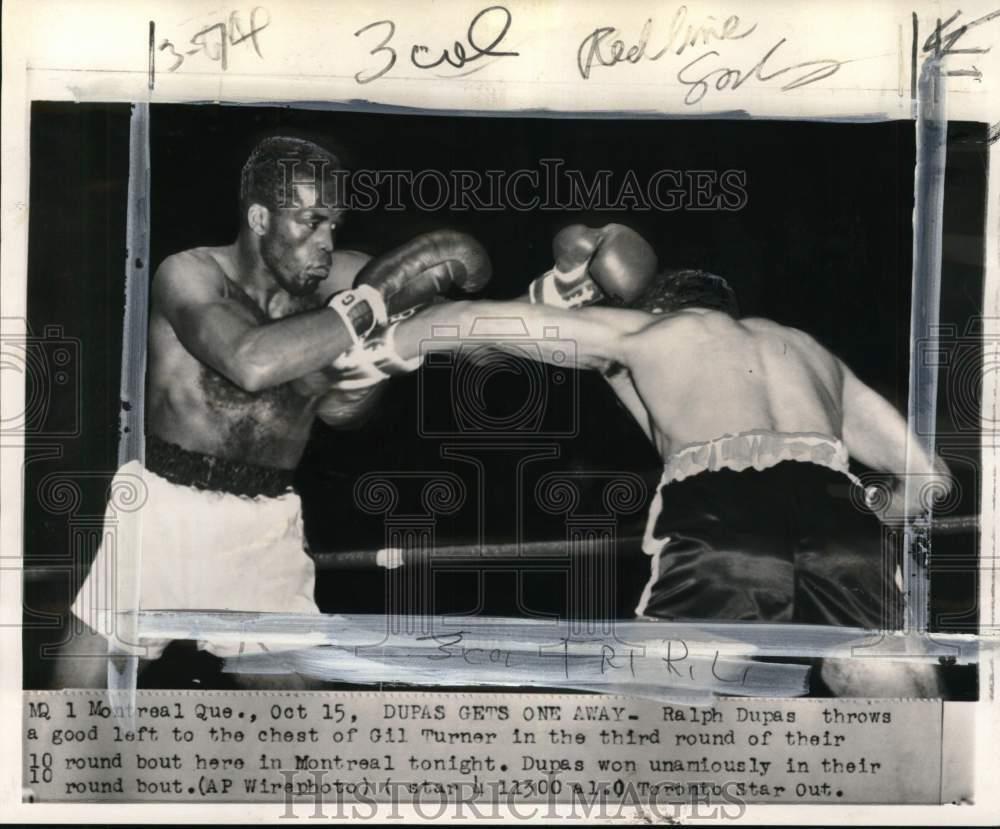 1958 Press Photo Boxers Ralph Dupas & Gil Turner bout, Montreal, Quebec