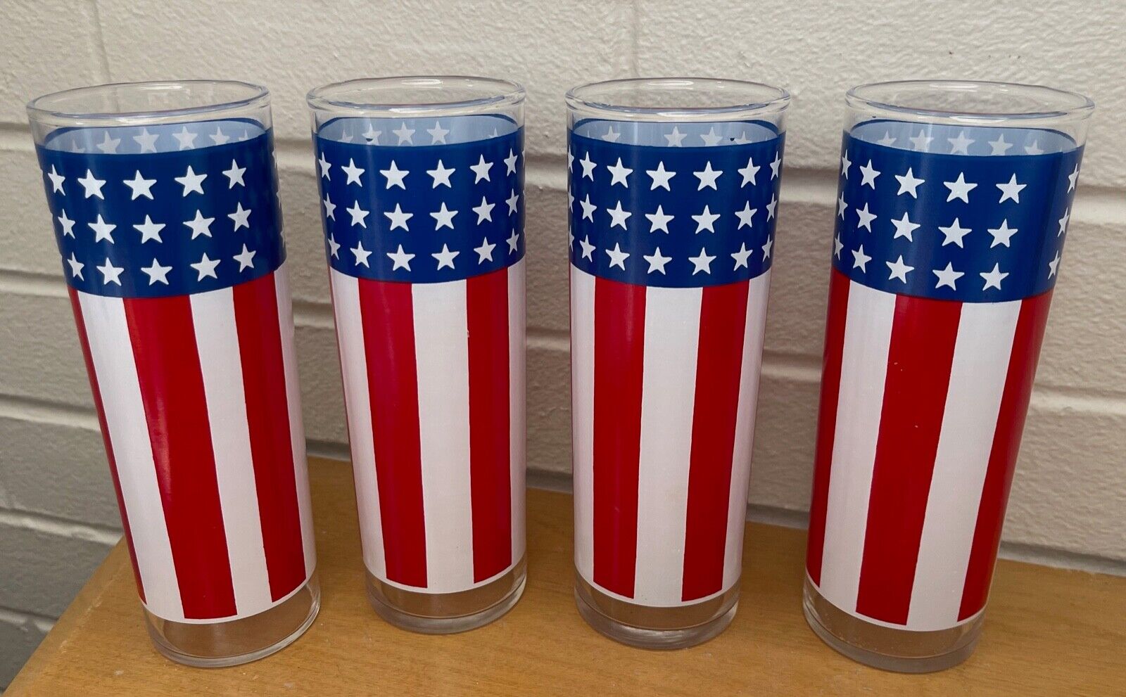 Set 4 Vintage Red White Blue Stars Stripes Flag Bicentennial Drinking Glasses 2