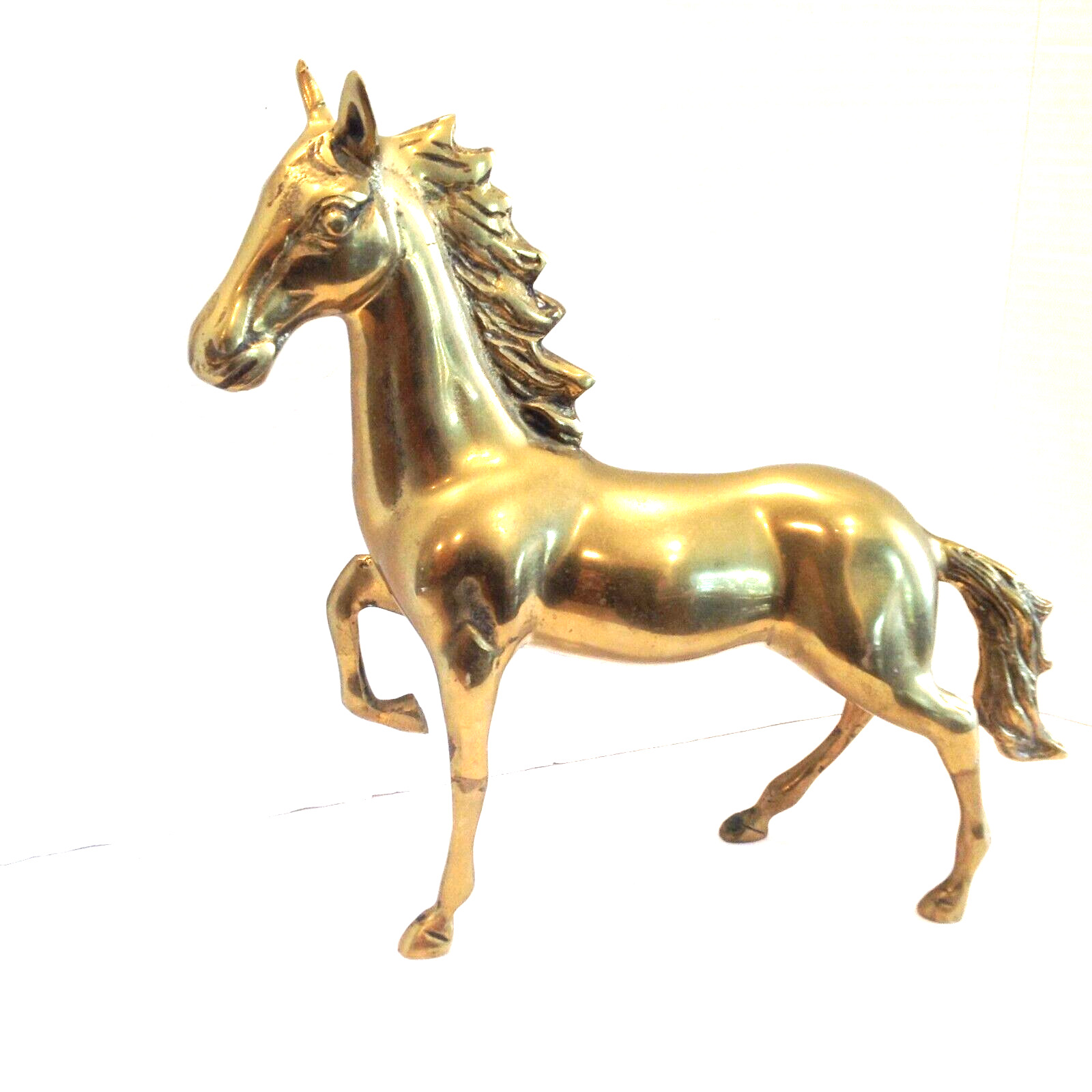 Vintage Large Solid Brass Equestrian Horse Statue Figurine Made in Korea 12.75\