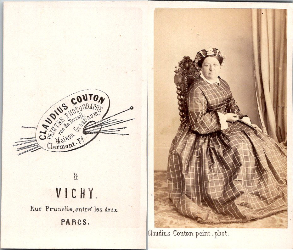 Claudius Couton, Vichy, Mature Woman in Checked Dress Vintage CDV Albumen Card 