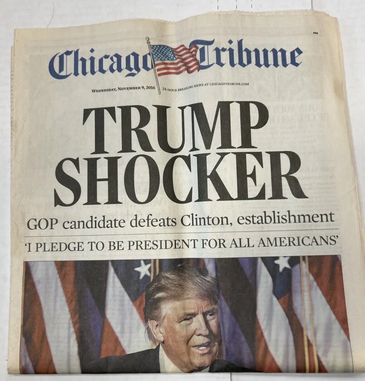 CHICAGO TRIBUNE NOVEMBER 9, 2016 TRUMP SHOCKER TRUMP WINS ELECTION GOOD COND 