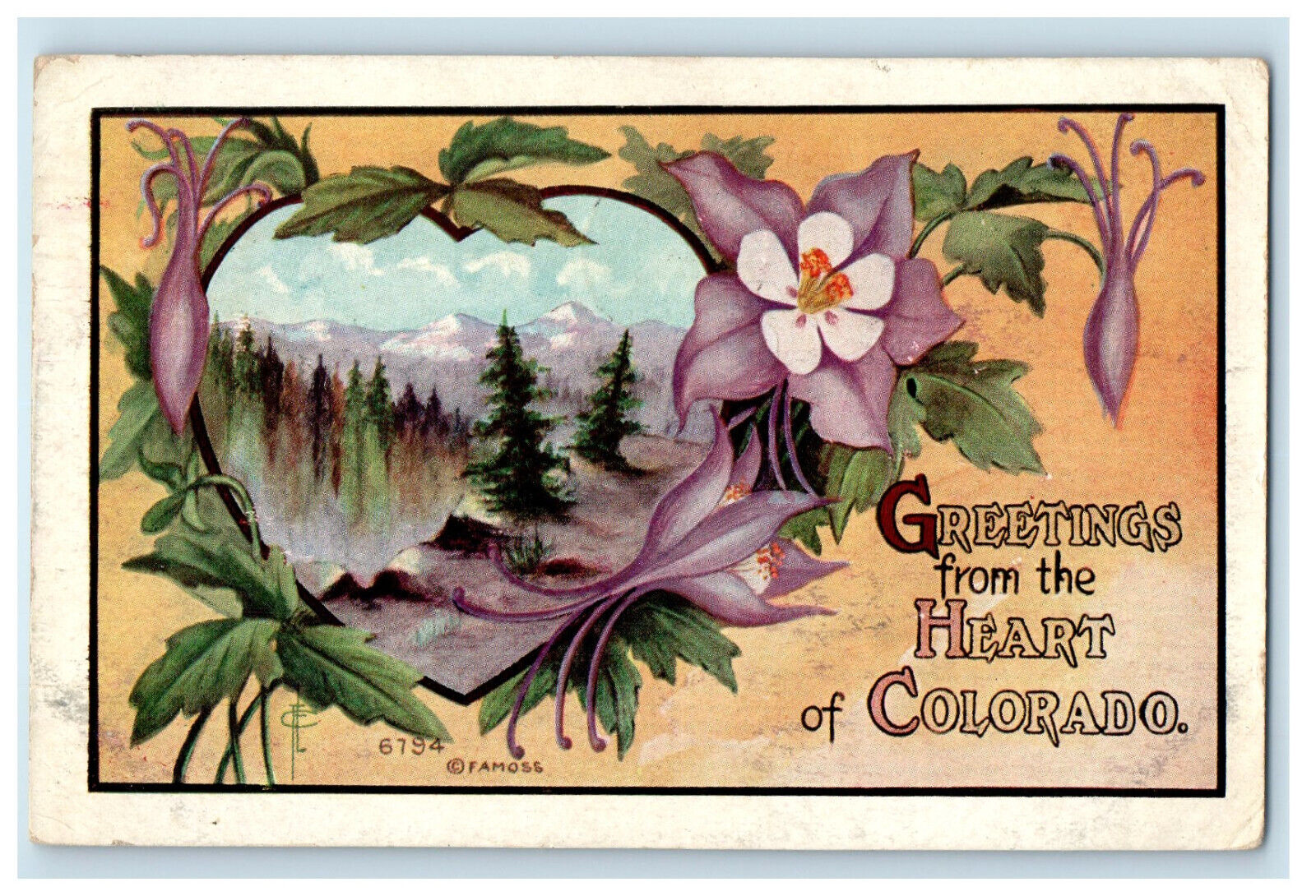 1912 Mountains, Flowers, Greetings from the Heart of Colorado CO Postcard