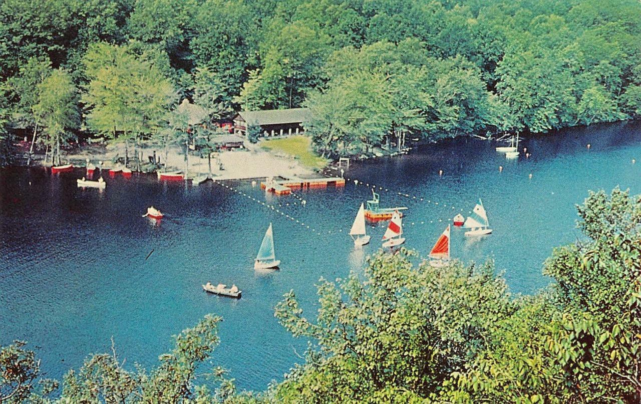 IVORYTON, CT Connecticut  EPISCOPAL CAMP~BUSHY HILL LAKE  Boats~Dock  Postcard