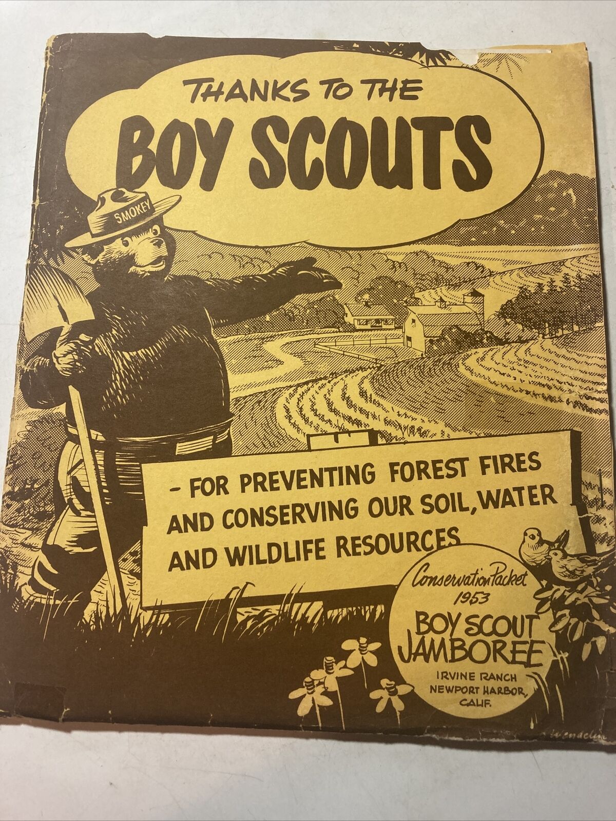Boy Scout jamboree 1953 conservation pack Irvine Ranch Newport Harbor, CA Smokey