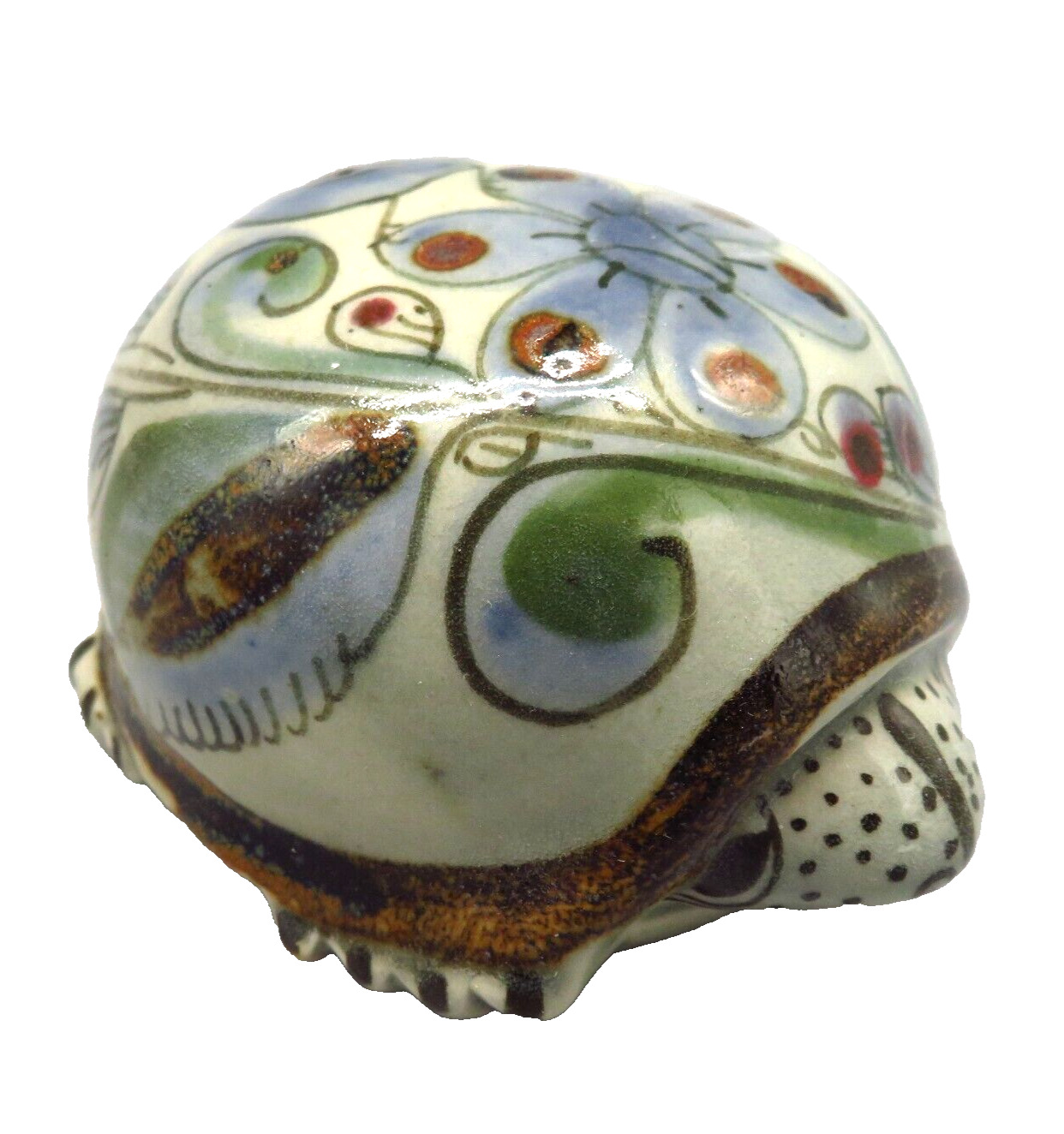 Vintage Ken Edwards Turtle Tonala Mexican Pottery Figurine Bird flower Signed