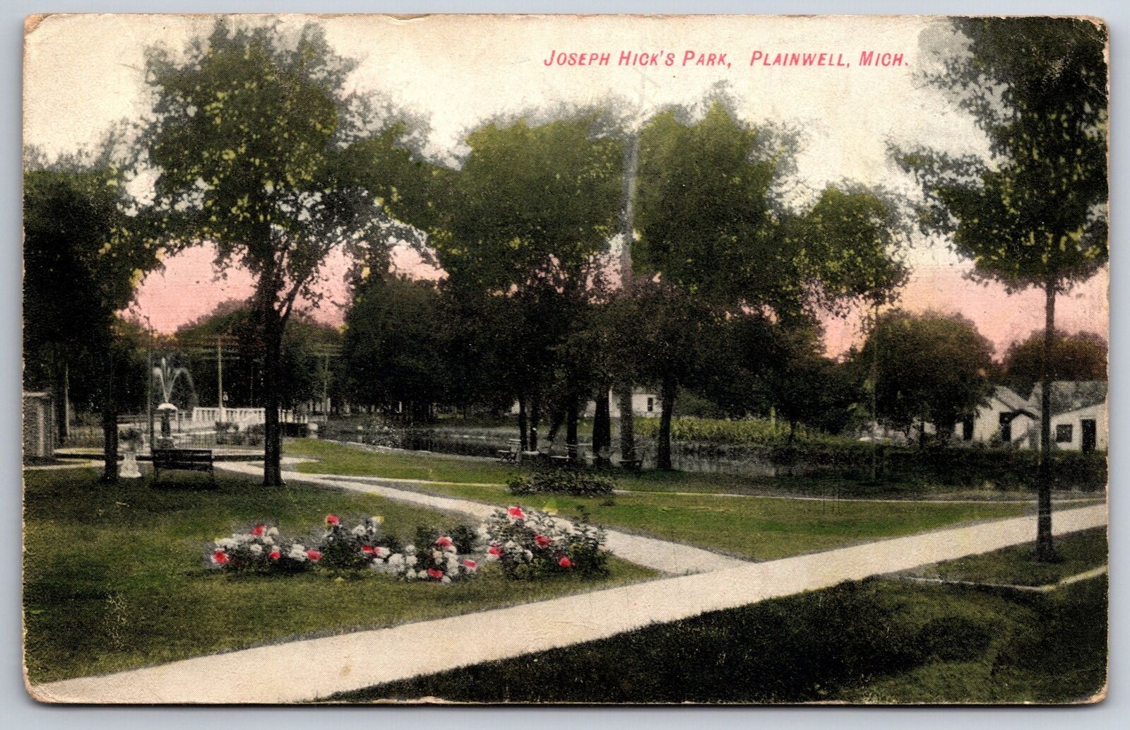 Plainwell Michigan~Joseph Hicks Park~1909 Postcard