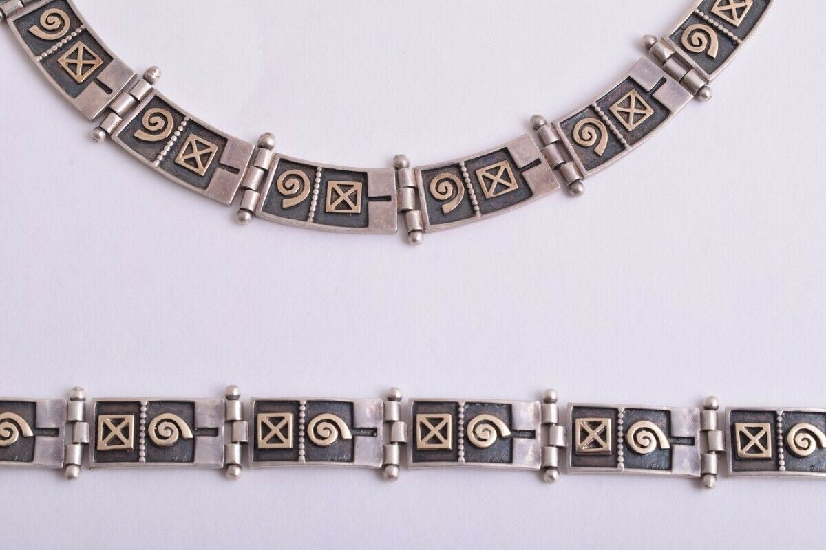 Vintage 925 silver/ 9k gold Native American Necklace & Bracelet set