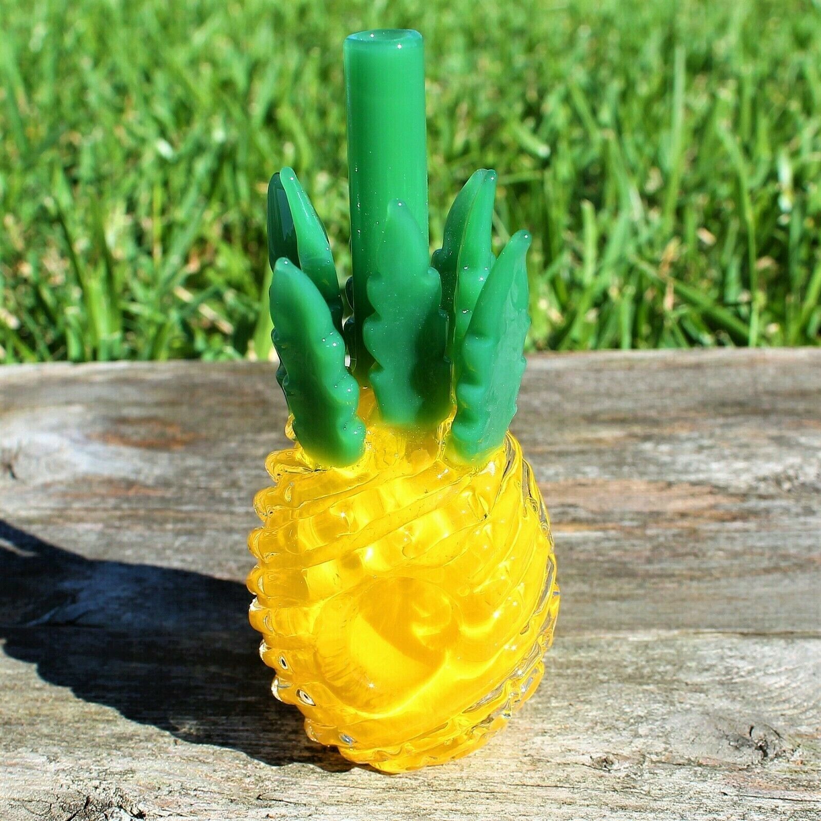 Yellow Pineapple Themed Glass Pipe - 5 Five Inches, Collectible, Unique Handmade
