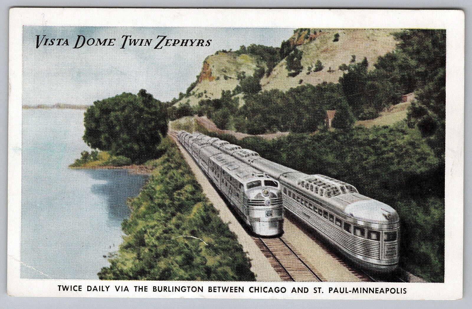 Postcard MN Trains Twin Zephyrs Transportation Scenic Track View Minnesota