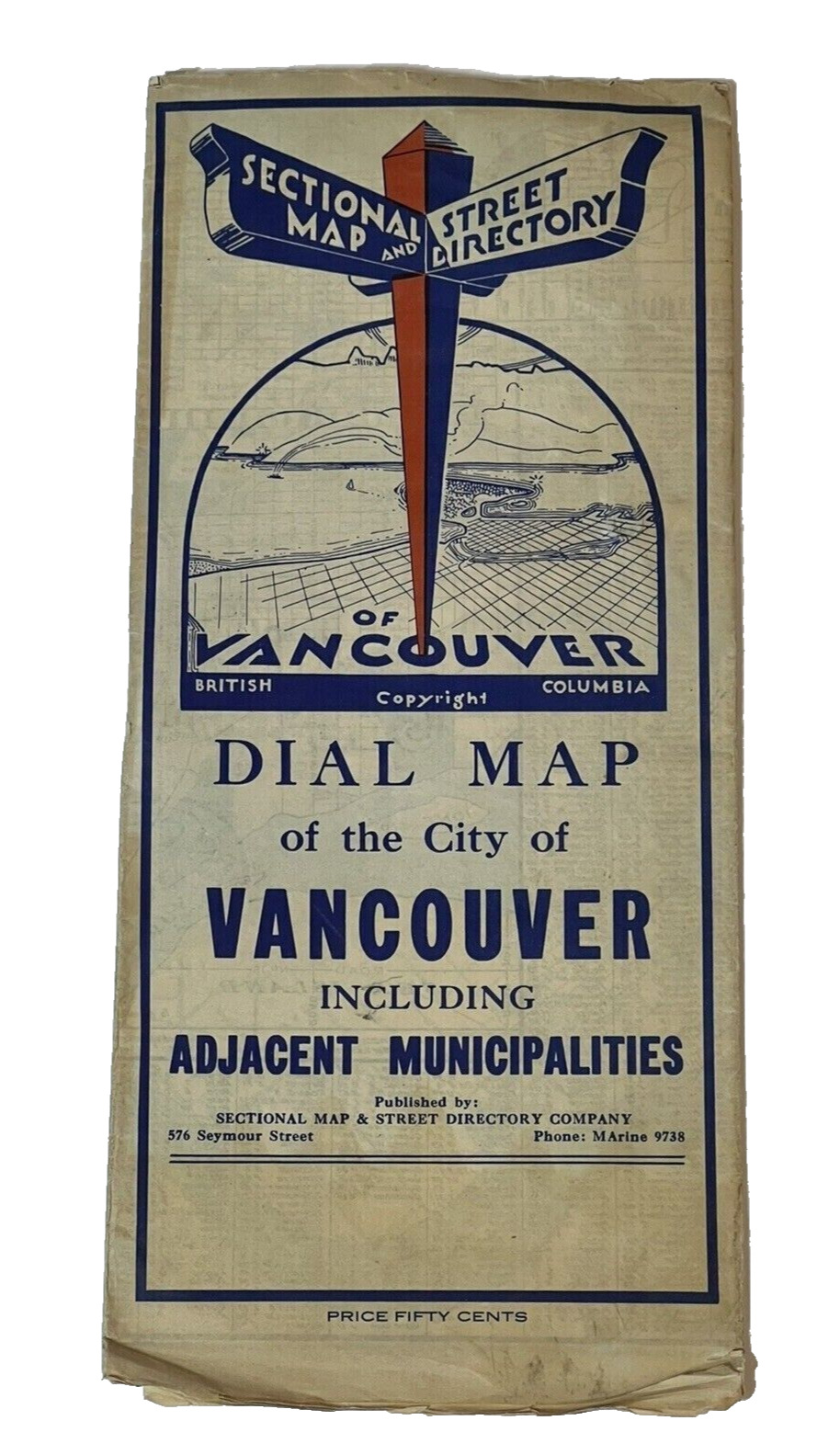 Vtg 1960's Vancouver British Columbia Street MAP Directory Working Dial Fold Out