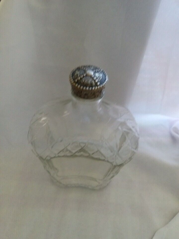 Vintage Seagrams Embossed Whiskey  Clear Bottle/Fancy Lid
