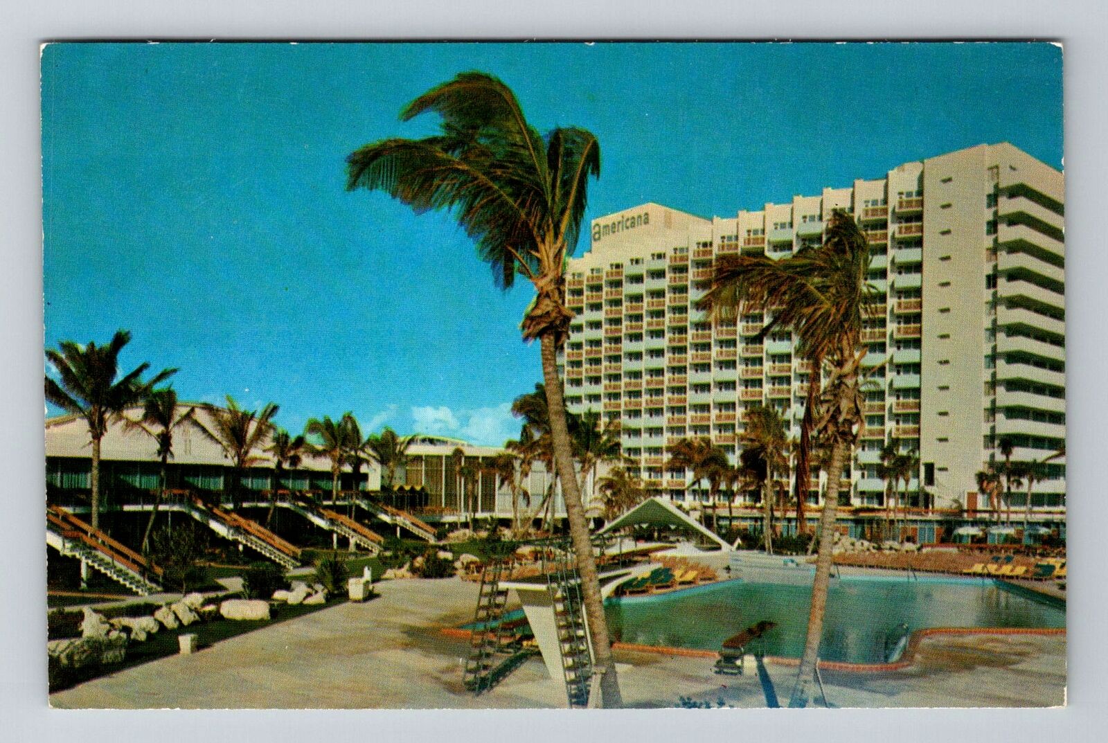 Miami FL-Florida, Americana Hotel and Pool, Vintage Postcard