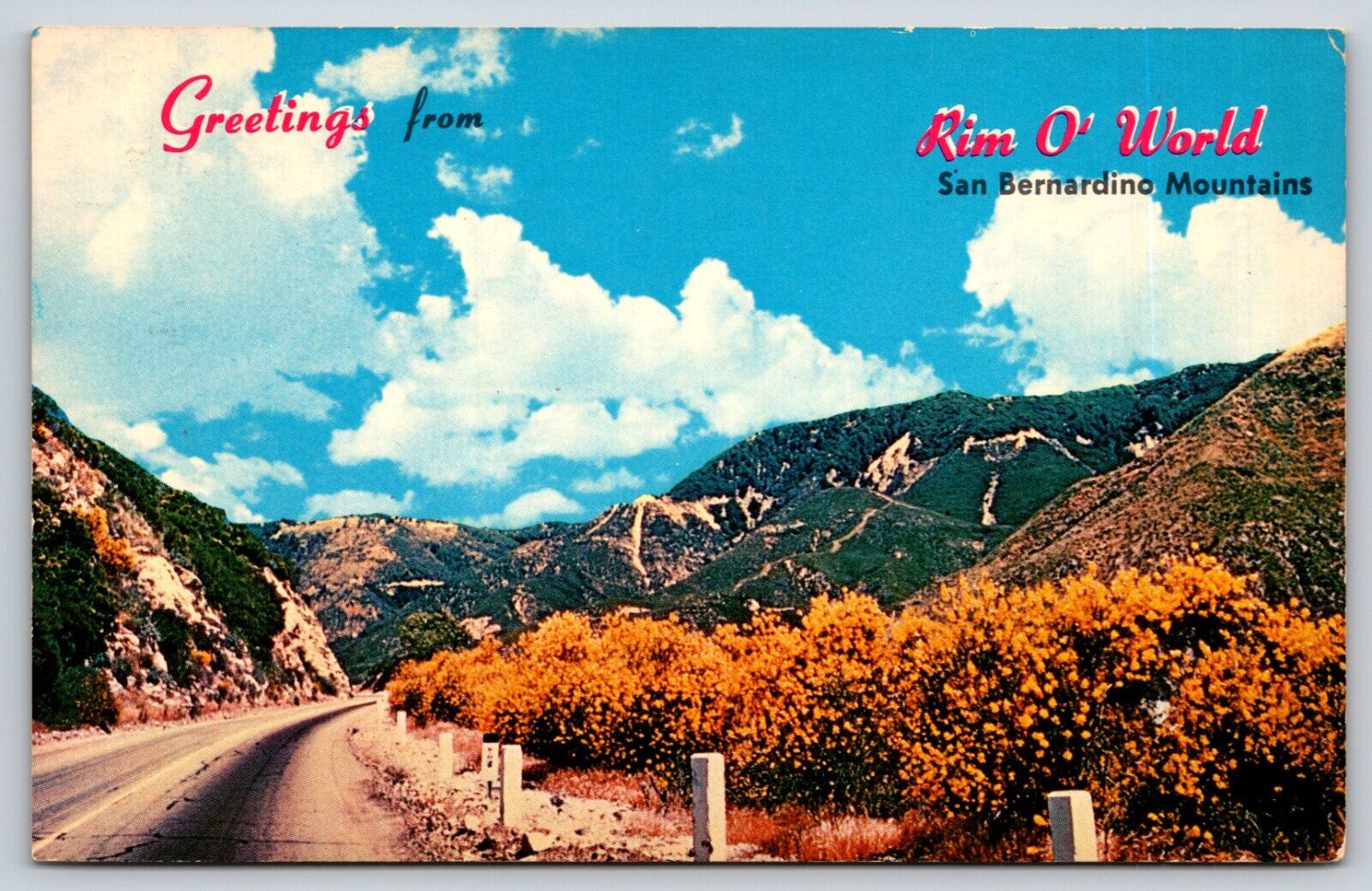 Postcard Greetings From Rim O\' World San Bernardino Mountains CA J3