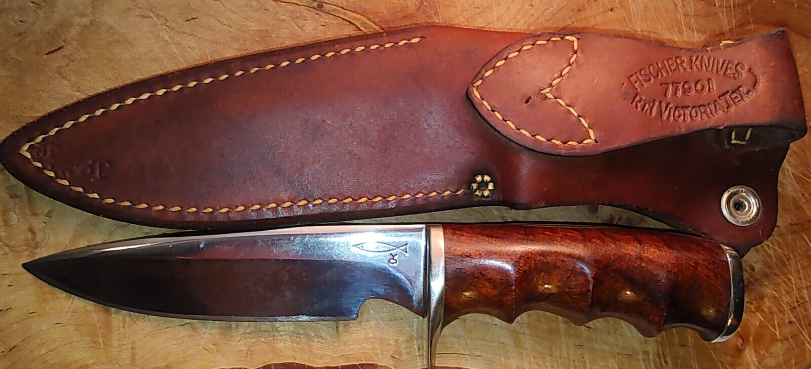 CLYDE FISCHER Custom Y-O Ranch Texas Hunting Skinning Knife Original Sheath
