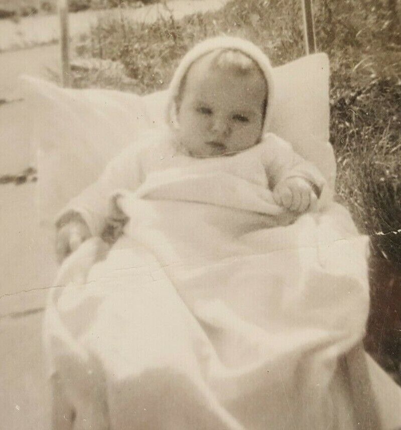 Vintage 1940s B&W Photograph 16 Week Old Infant in Stroller Philadelphia Area