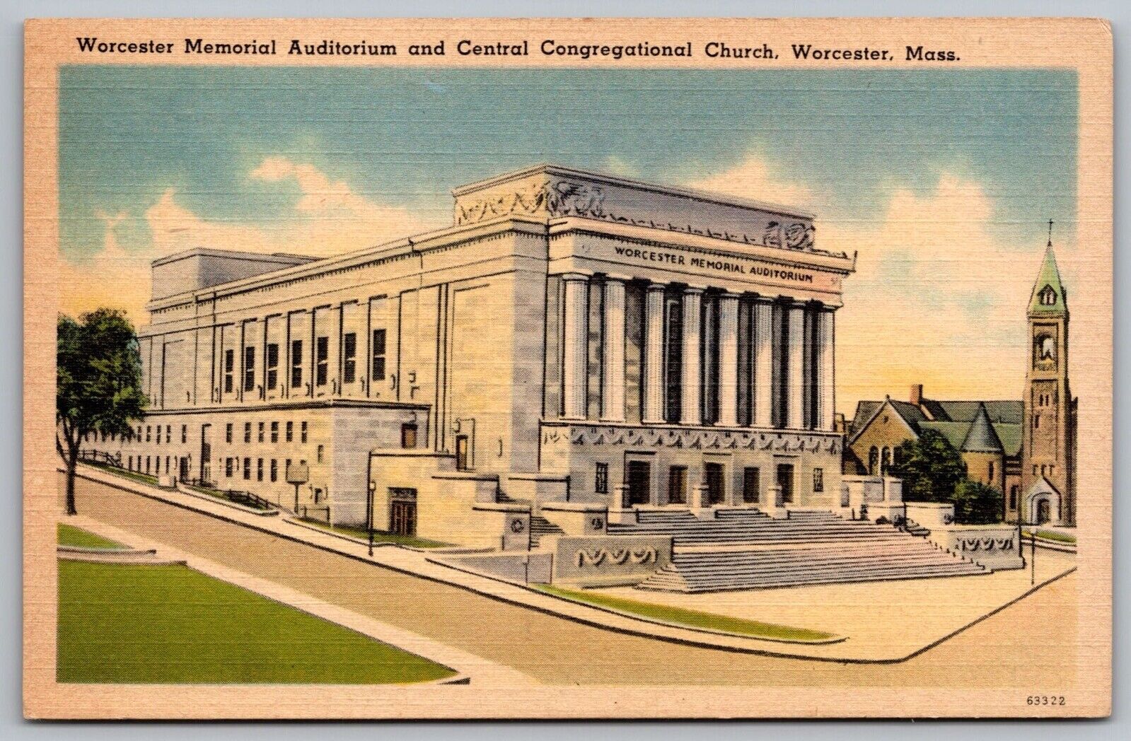 Worcester Memorial Auditorium Central Congregational Church Mass VNG Postcard
