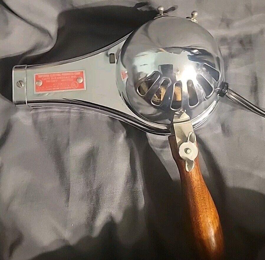  Vintage Superior Electric Products model 823  Hair Dryer Chrome w Wooden Handle