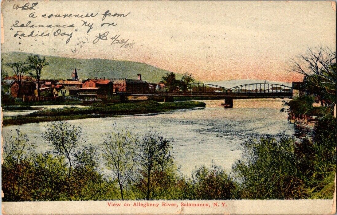 1908 View on Allegheny River Salamanca NY New York Postcard Antique