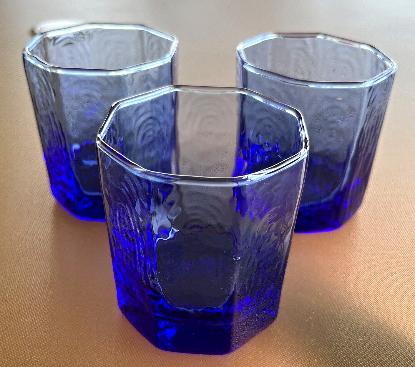 Libbey Facets Cobalt Blue Old Fashioned Glasses, 3 1/2\