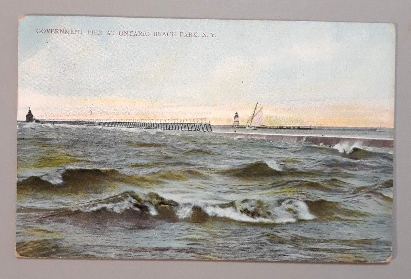 Vintage 1910 Postcard Rochester NY Government Pier at Ontario Beach
