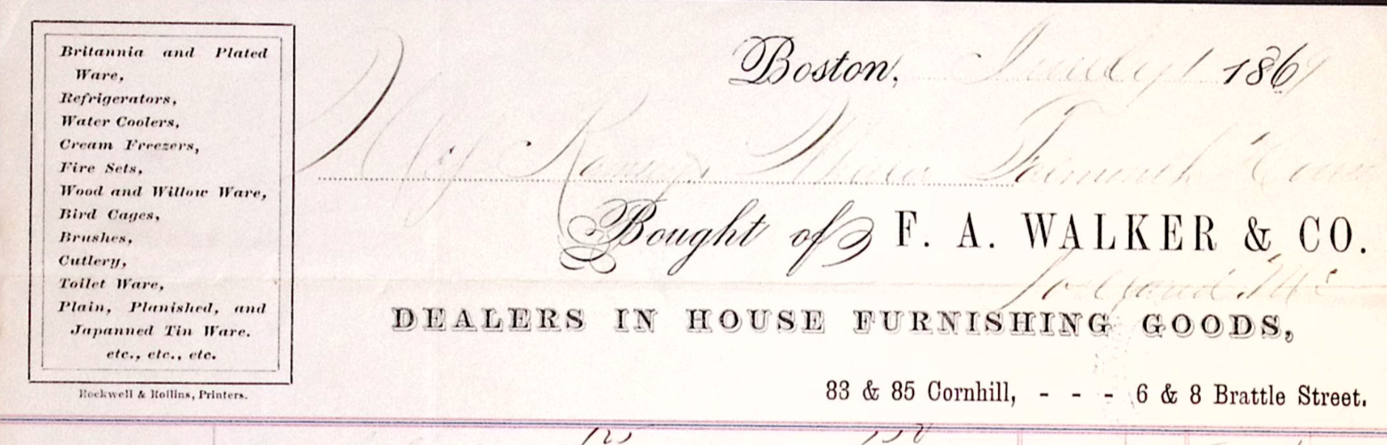 1869 F A Walker Dealers in House Furnishing Goods BOSTON Cream Freezers Cutlery