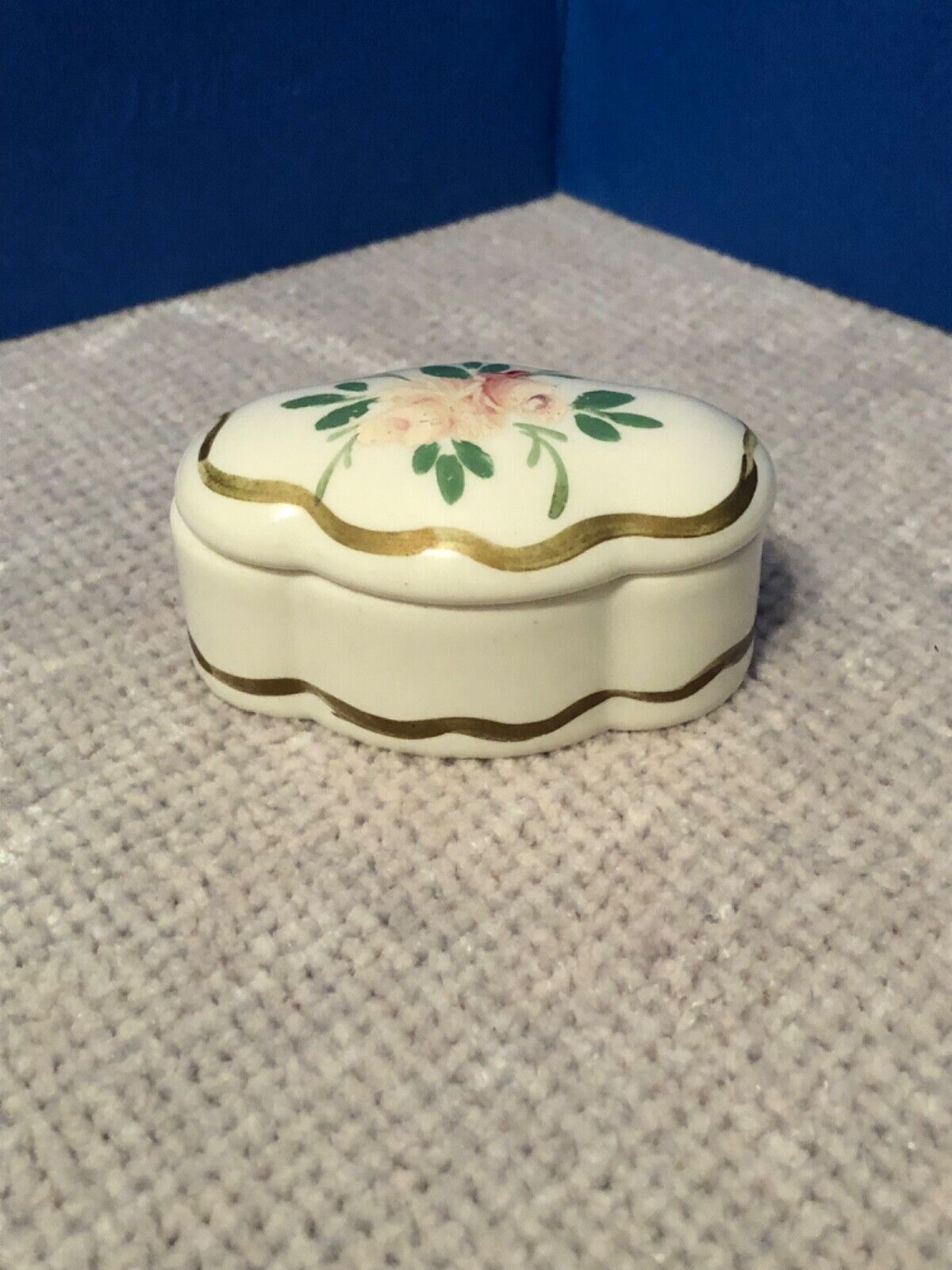 Vintage Elfinware Porcelain Cream Floral Hand Painted Trinket Box Lidded