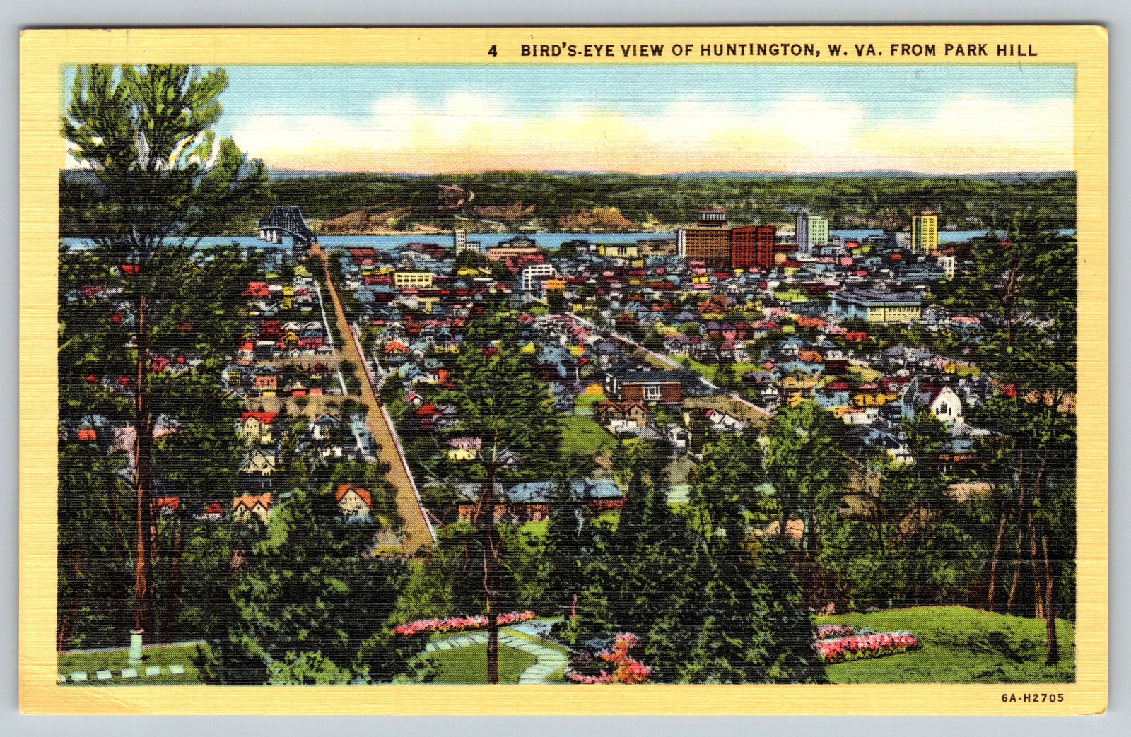 c1940s Linen Bird's Eye View Huntington West Virginia Postcard