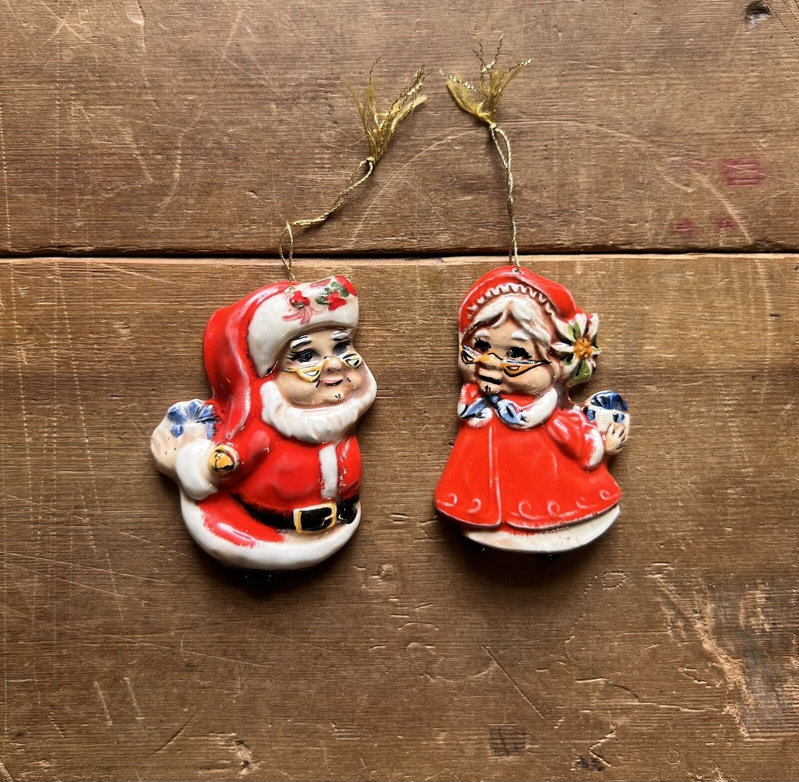 Vintage Ceramic Christmas Ornaments Mr Mrs Clause Cute Retro Nostalgic 