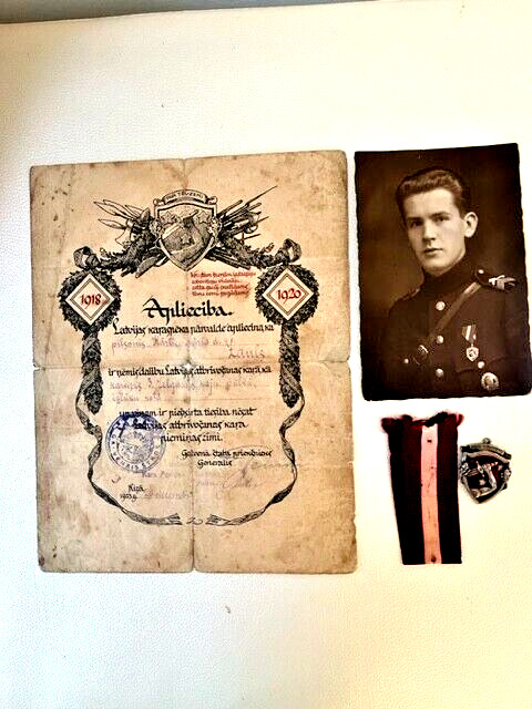 Latvian Liberation war Commemorative medal 1918-1920 + Certificate + Photograph