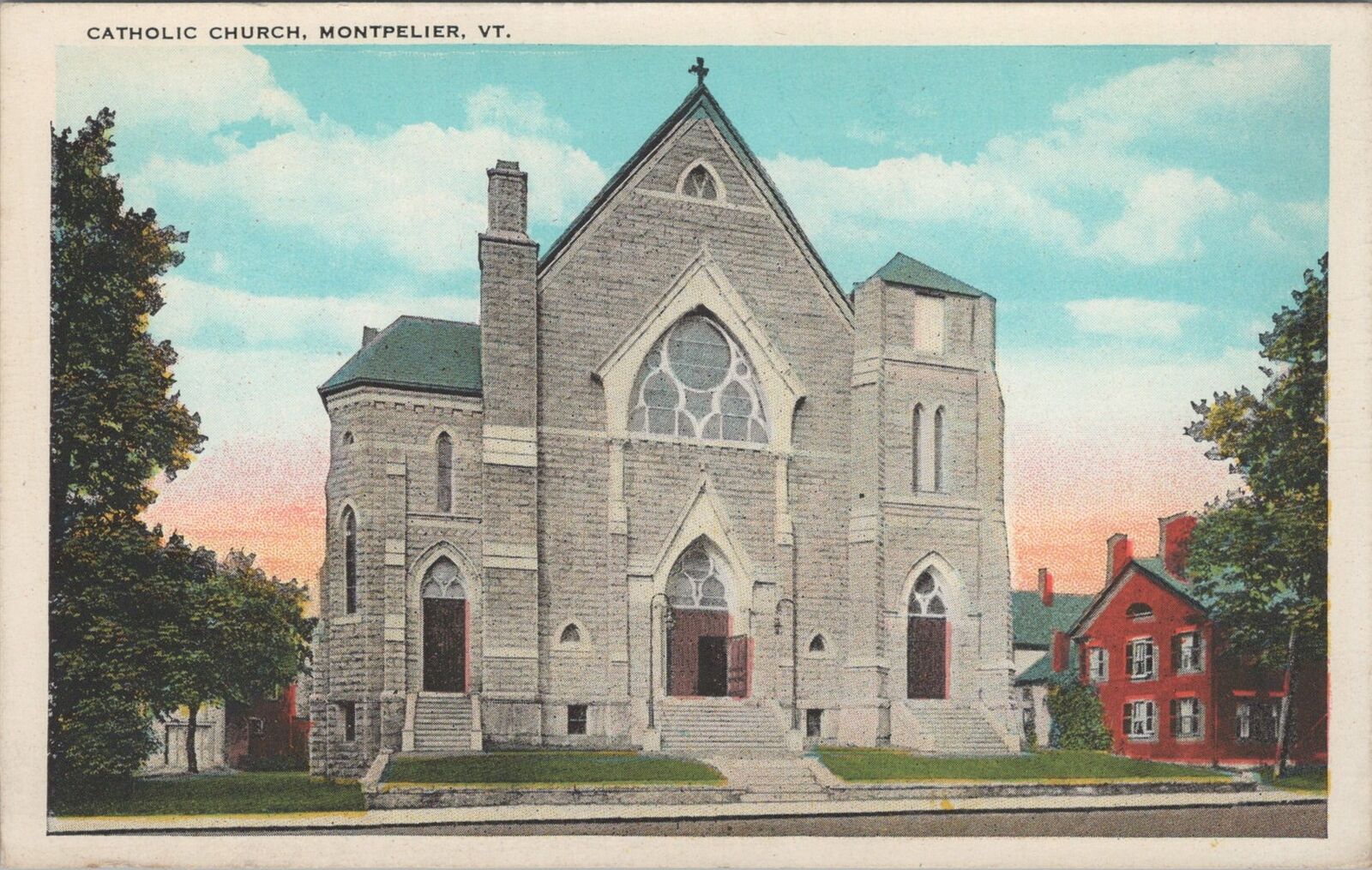 Postcard Catholic Church Montpelier VT Vermont 